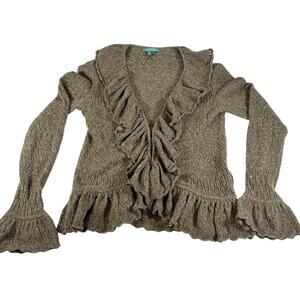 Lauren Ralph Lauren womens olive green ruffle cardigan. Sz M wool cashmere blend